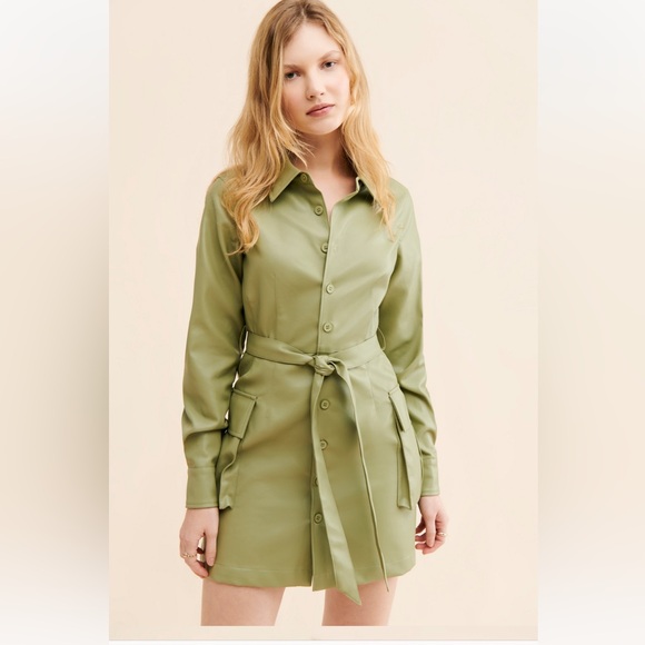 EUC Vegan Leather Mini Shirt Dress - Picture 1 of 8
